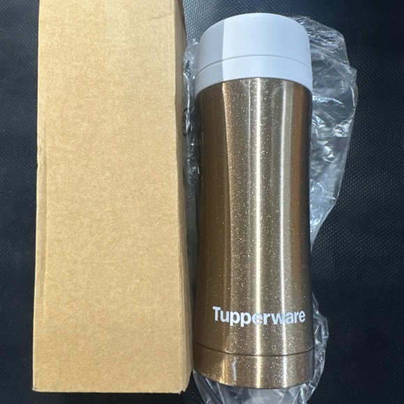 Tupperware Other - Tupperware Insulated Stainless Thermos TeaStrainer Travel Tumbler Flask 14z Gold